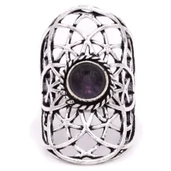 Bague graine de vie couleur argent améthyste