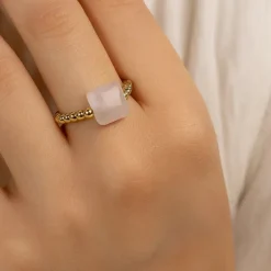 Bague élastique Quartz Rose facetté