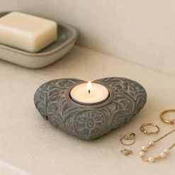 Bougeoir/brûle encens en pierre en forme de coeur