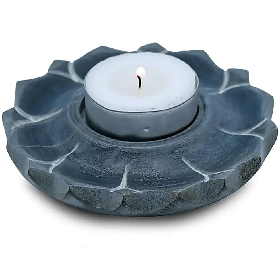 Bougeoir/brûle encens en pierre en forme de lotus