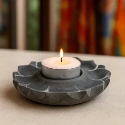 Bougeoir/brûle encens en pierre en forme de lotus