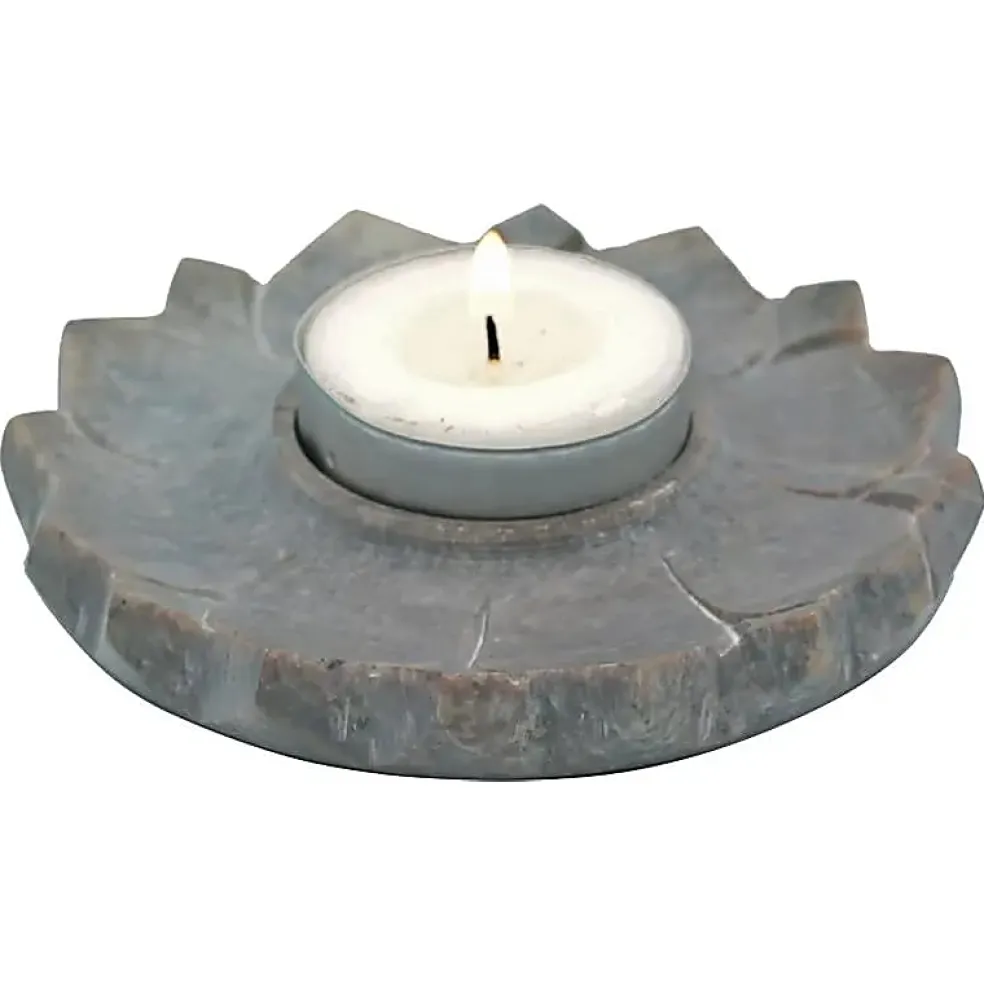 Bougeoir/brûle encens en pierre en forme de lotus