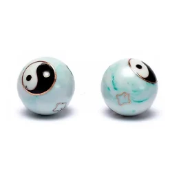 Boules Qi Gong Baoding Yin et Yang marbré vert - 3.5 cm