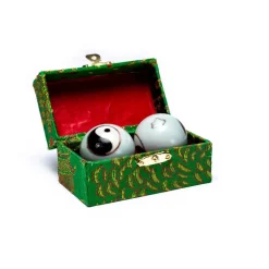 Boules Qi Gong Baoding Yin et Yang marbré vert - 3.5 cm