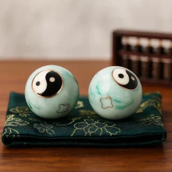 Boules Qi Gong Baoding Yin et Yang marbré vert - 3.5 cm