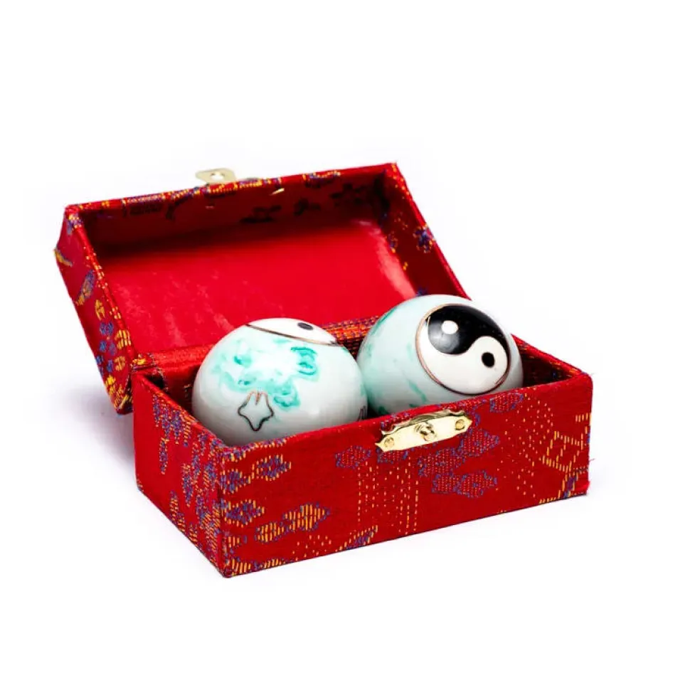 Boules Qi Gong Baoding Yin et Yang marbré vert - 4 cm