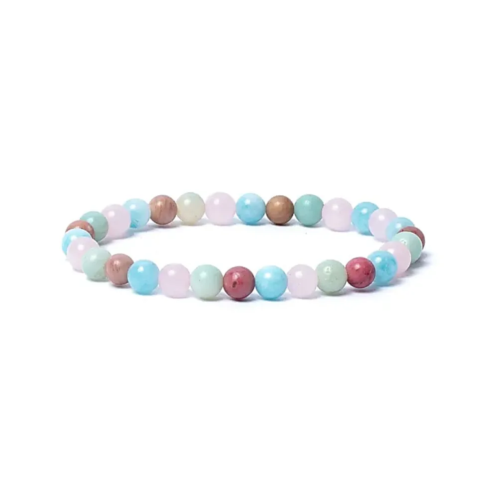 Bracelet Aigue-Marine / Quartz rose / Amazonite / Thulite - perles de 6 mm