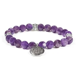 Bracelet Améthyste 21 perles | charm Lotus