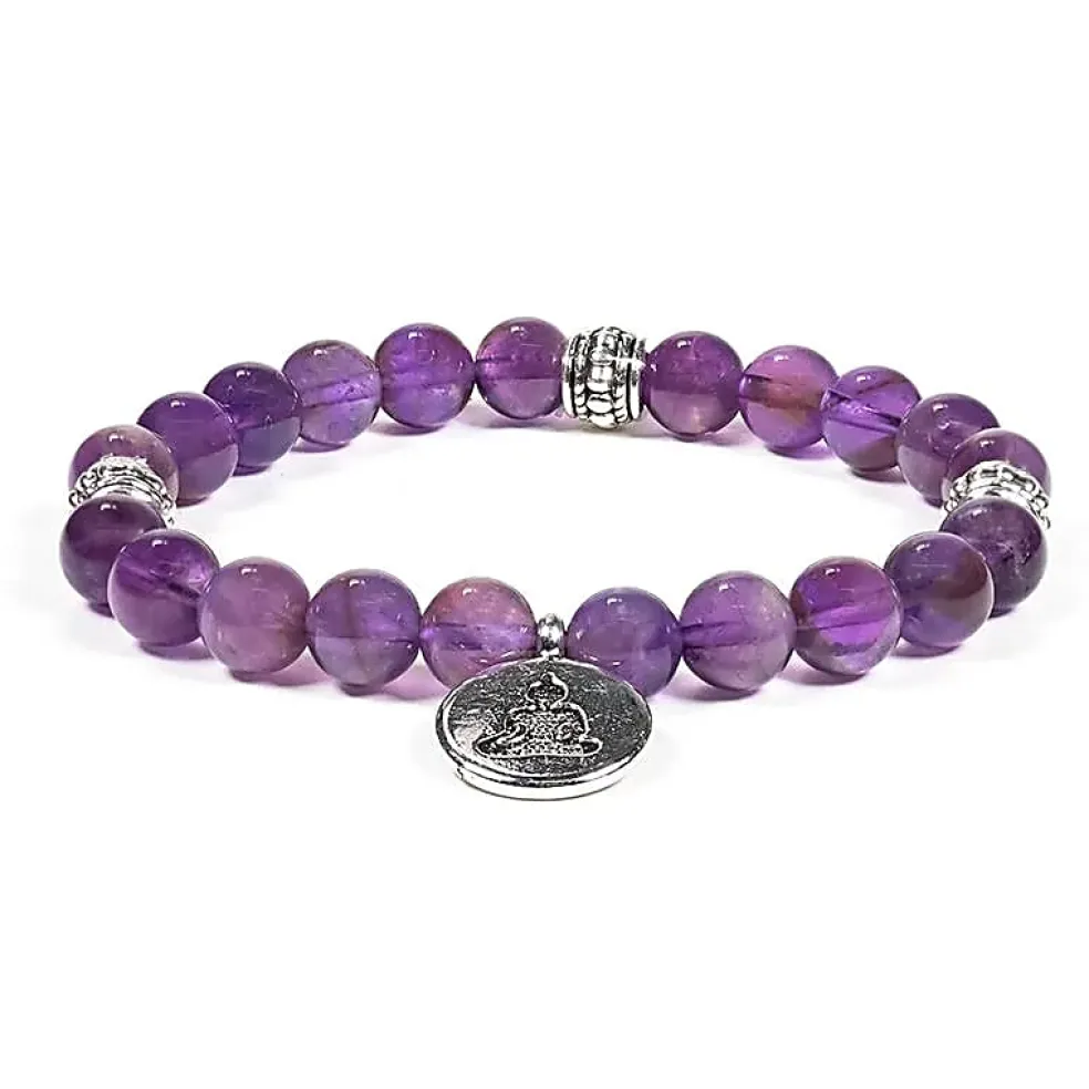 Bracelet Bouddha Améthyste 21 perles | charm Bouddha