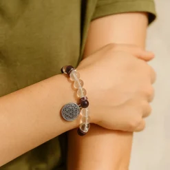 Bracelet Cristal de roche - Améthyste | charm Fleur de Vie