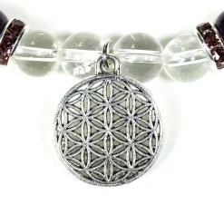 Bracelet Cristal de roche - Améthyste | charm Fleur de Vie