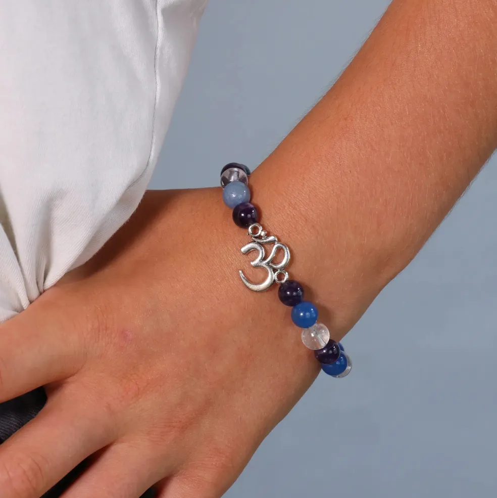 Bracelet en Améthyste, Aventurine et Cristal de Roche | charm Om