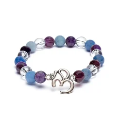 Bracelet en Améthyste, Aventurine et Cristal de Roche | charm Om
