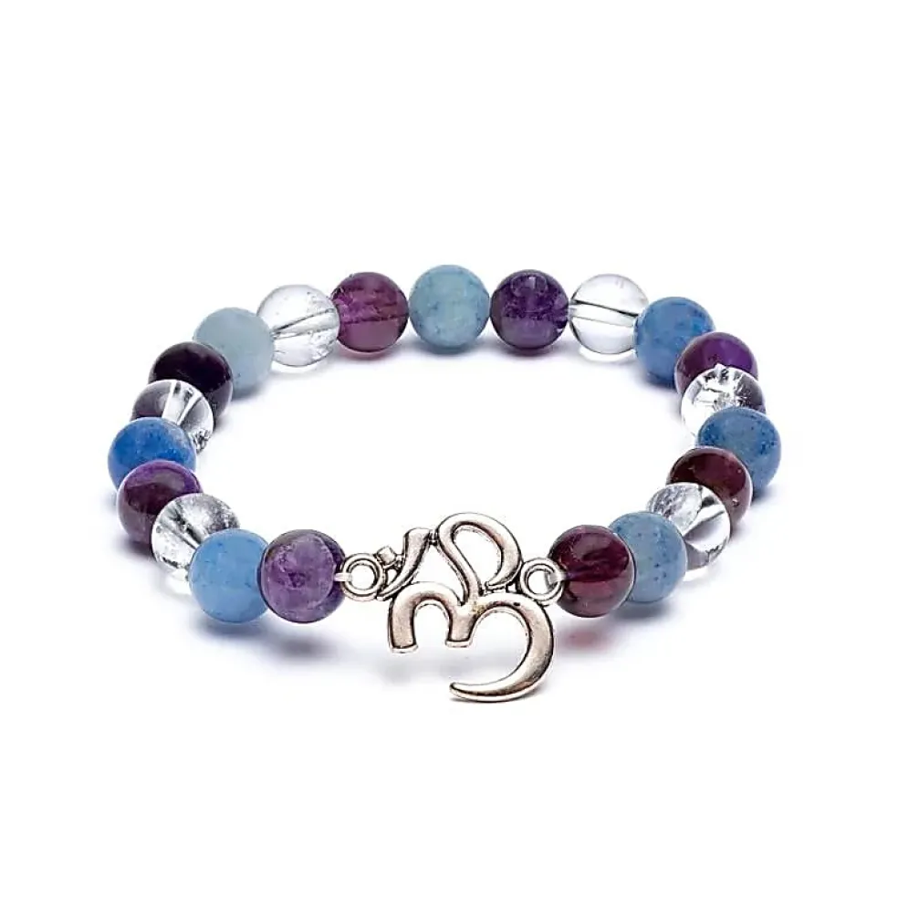 Bracelet en Améthyste, Aventurine et Cristal de Roche | charm Om