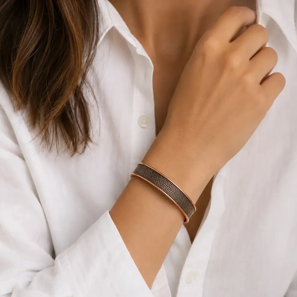Bracelet en cuivre magnétique - motif corde | Lot de 2