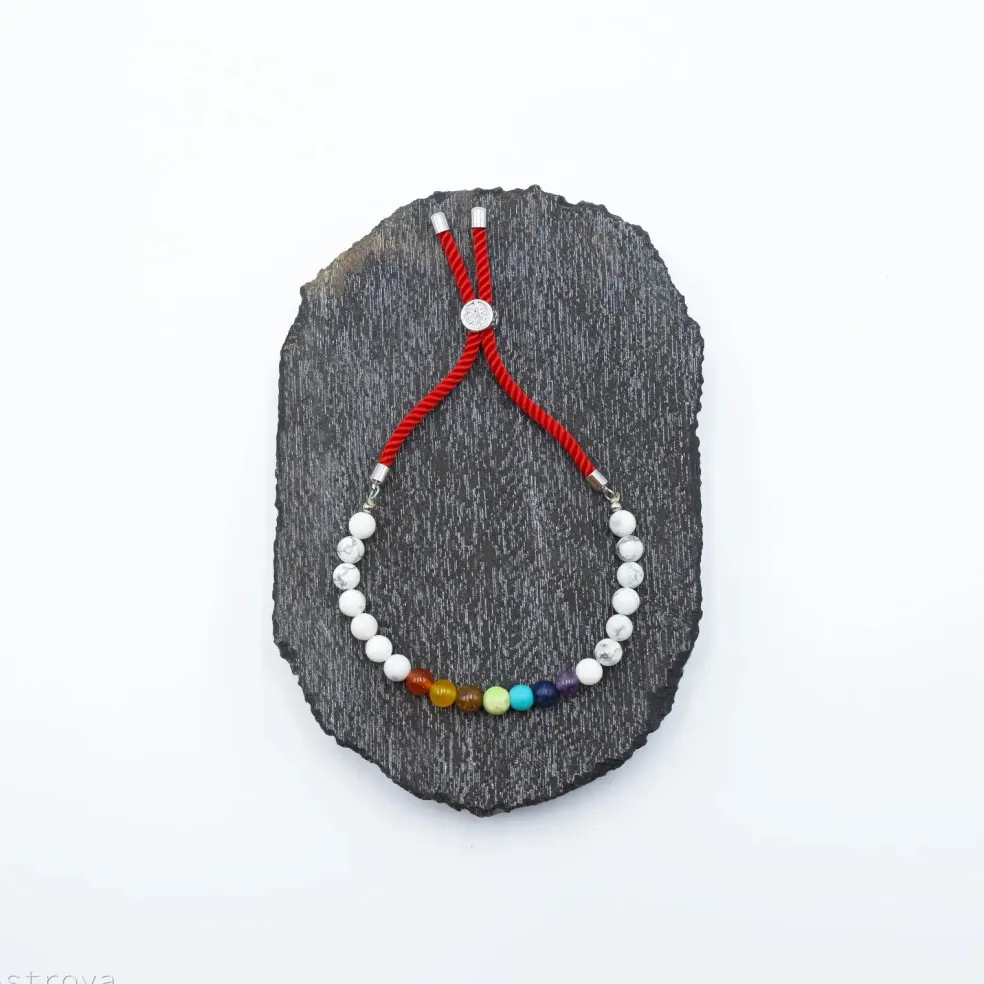 Bracelet en pierre naturelle plaqué argent | Howlite Blanche - 7 chakras