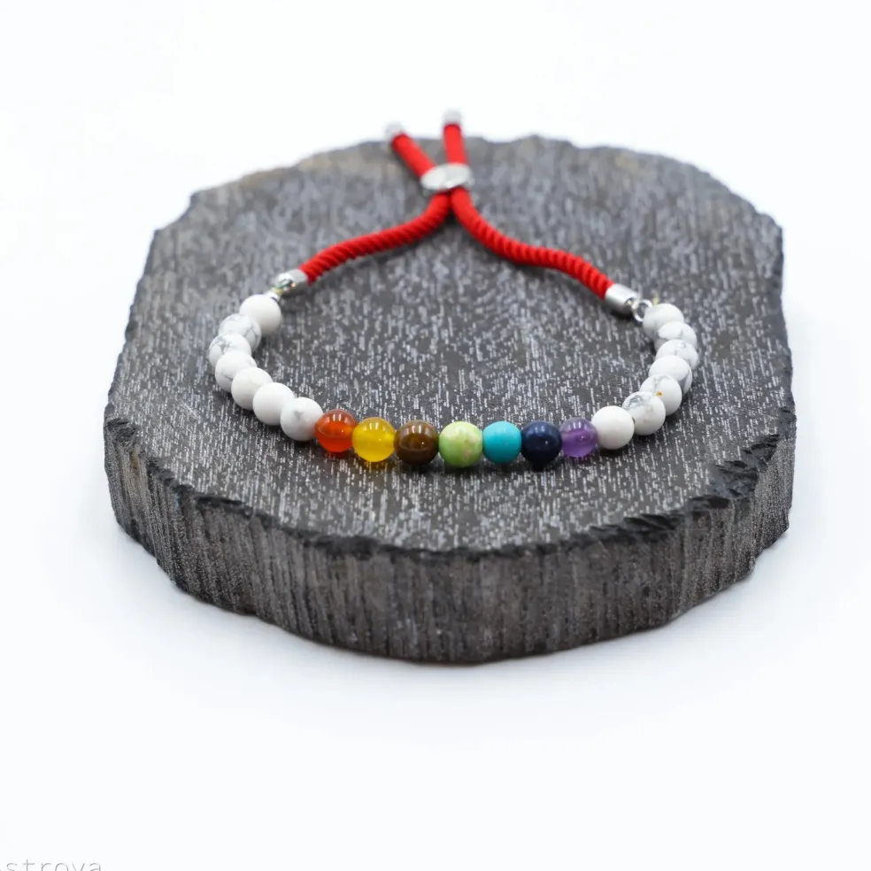 Bracelet en pierre naturelle plaqué argent | Howlite Blanche - 7 chakras