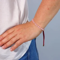 Bracelet en pierre naturelle plaqué or | Quartz Rose