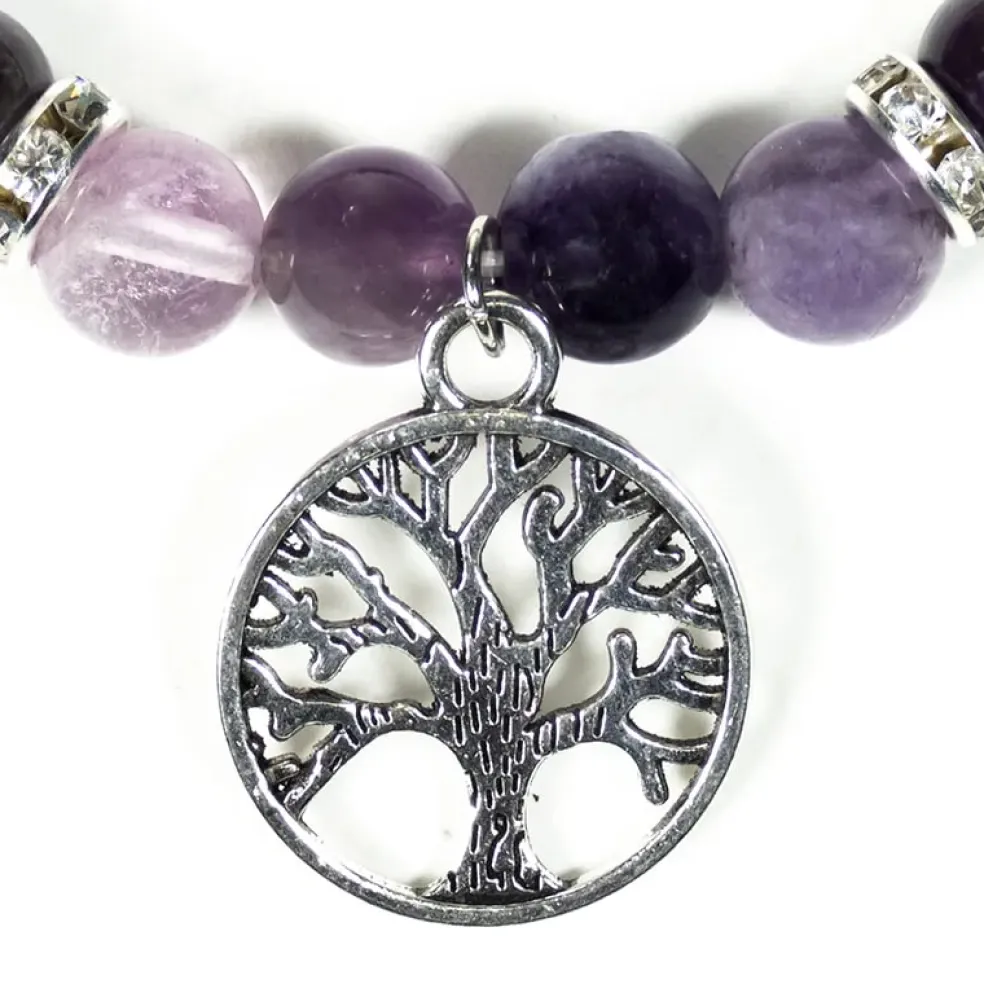 Bracelet Fluorite - Améthyste | Charm Arbre de Vie