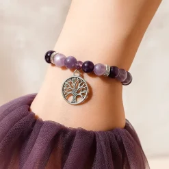 Bracelet Fluorite - Améthyste | Charm Arbre de Vie