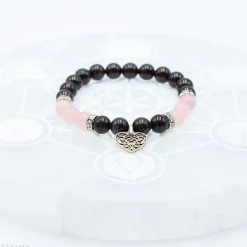 Bracelet Grenat - Quartz Rose | charm Coeur