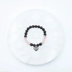 Bracelet Grenat - Quartz Rose | charm Coeur