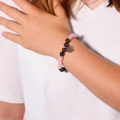 Bracelet Grenat - Quartz Rose | charm Coeur