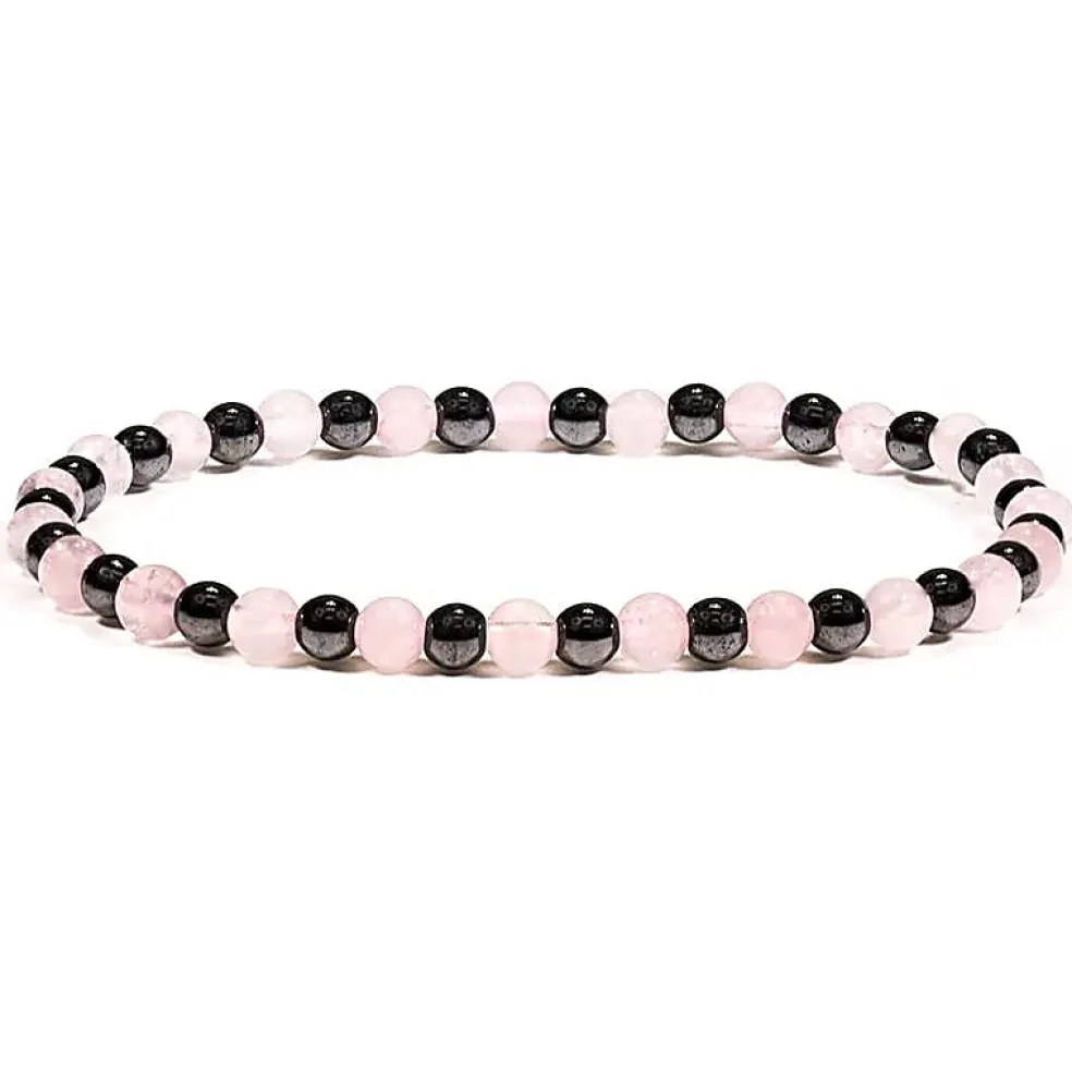 Bracelet Hématite / Quartz rose - 4 mm