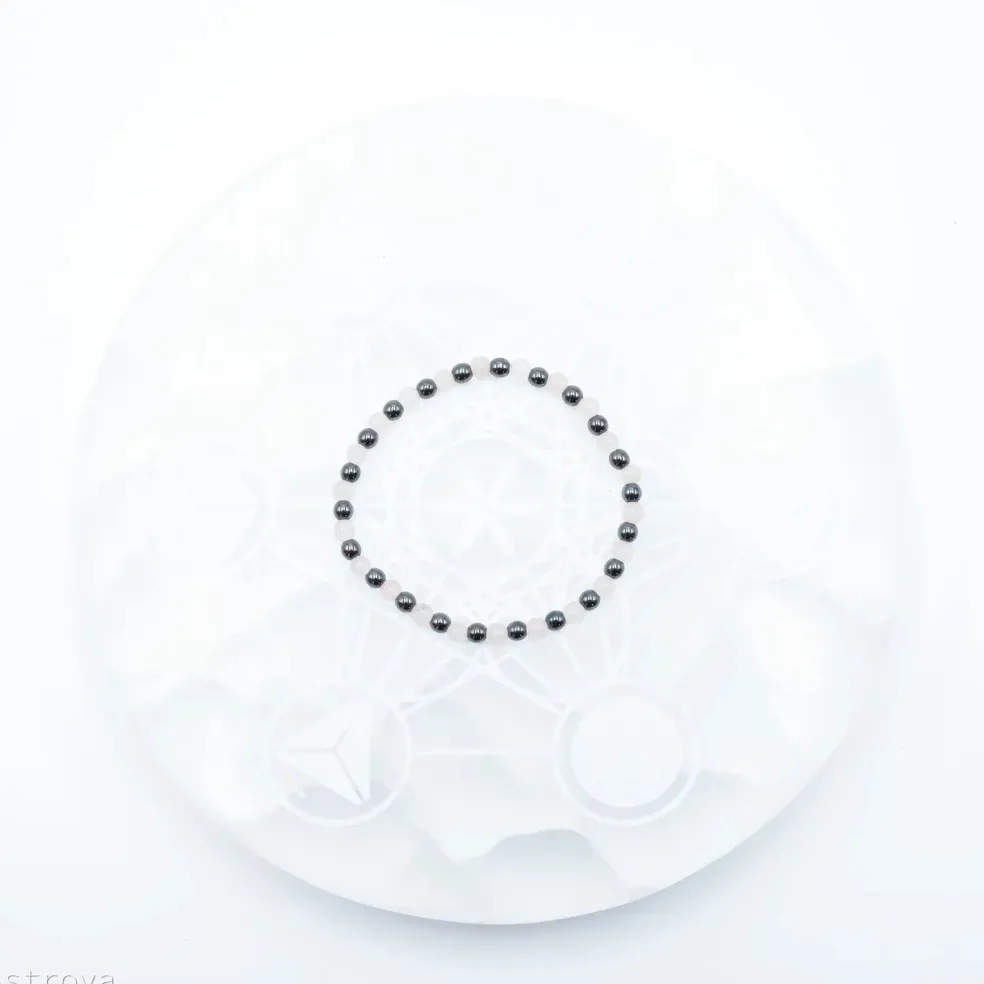 Bracelet Hématite / Quartz rose - 4 mm