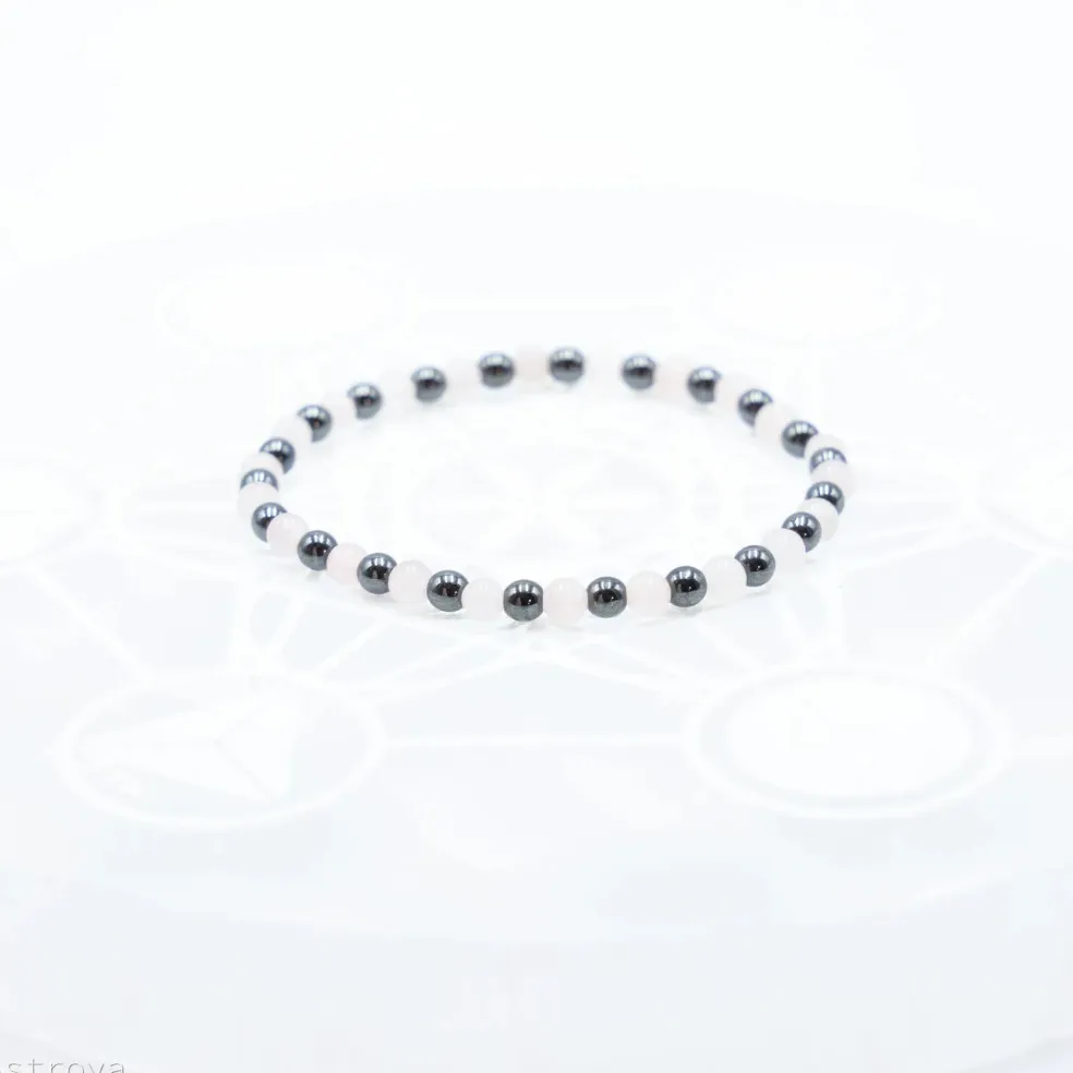 Bracelet Hématite / Quartz rose - 4 mm