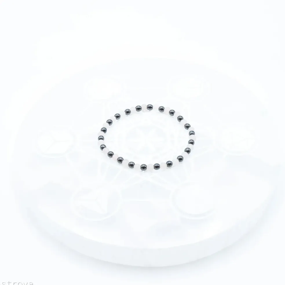 Bracelet Hématite / Quartz rose - 4 mm