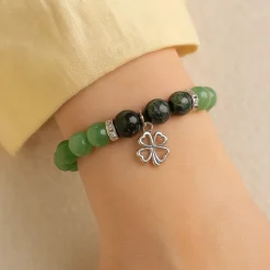 Bracelet Jaspe Kambaba - Aventurine Verte | charm Trèfle