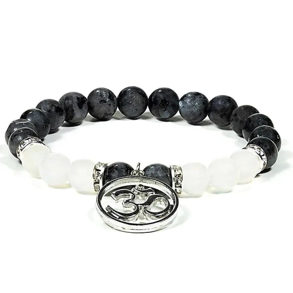 Bracelet Labradorite - Agate blanche | charm Om