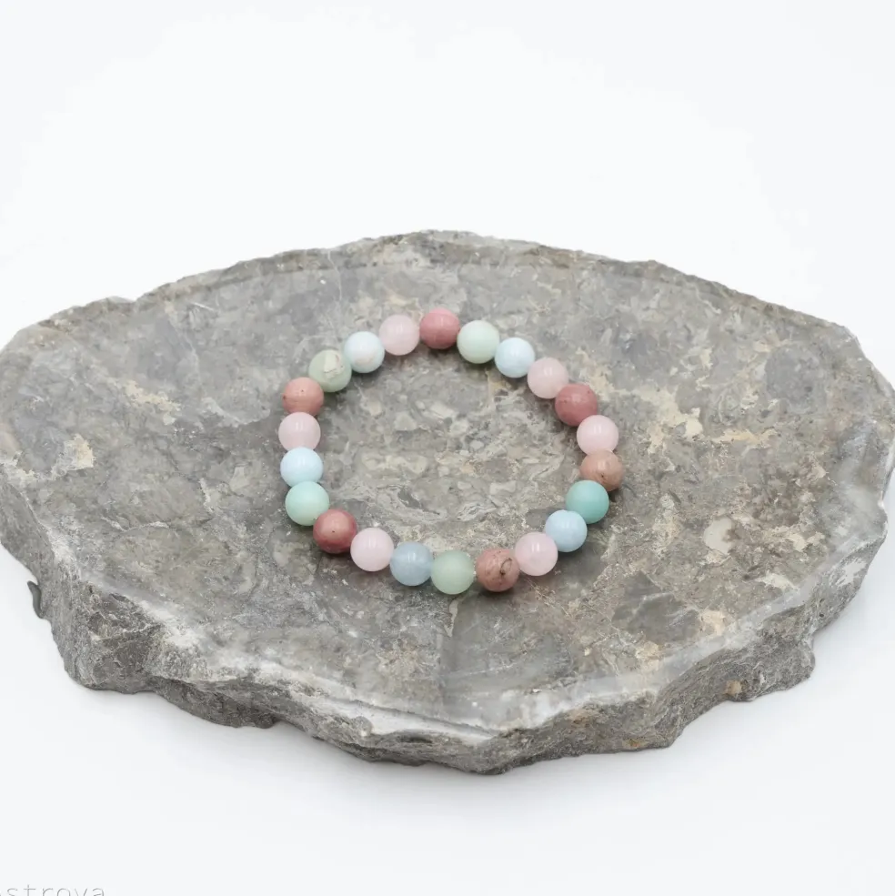 Bracelet Quartz rose / Amazonite / Aigue-Marine / Thulite - perles de 8 mm