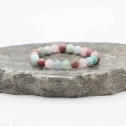 Bracelet Quartz rose / Amazonite / Aigue-Marine / Thulite - perles de 8 mm