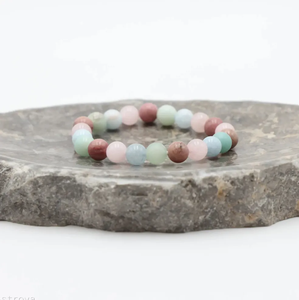 Bracelet Quartz rose / Amazonite / Aigue-Marine / Thulite - perles de 8 mm