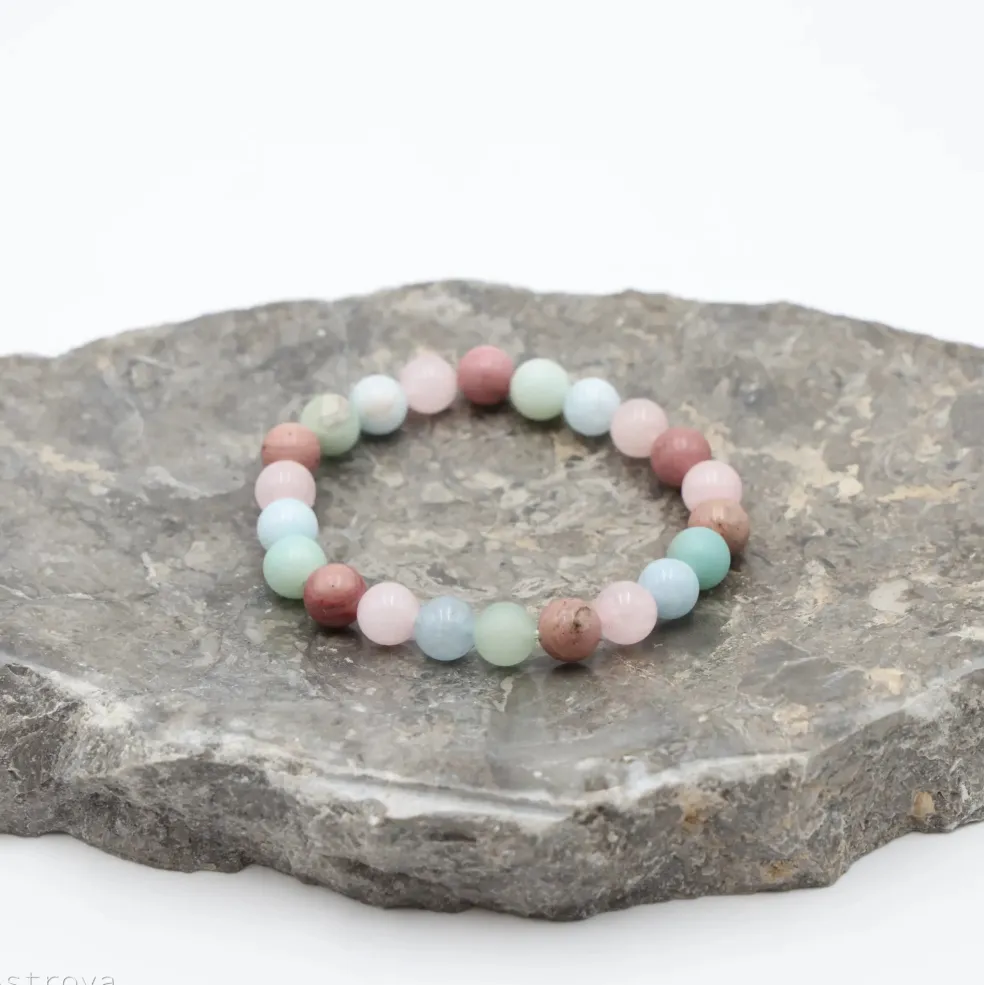 Bracelet Quartz rose / Amazonite / Aigue-Marine / Thulite - perles de 8 mm