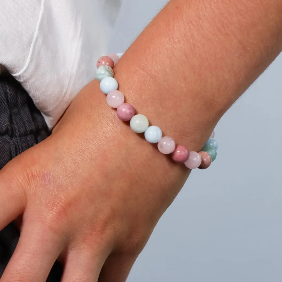 Bracelet Quartz rose / Amazonite / Aigue-Marine / Thulite - perles de 8 mm
