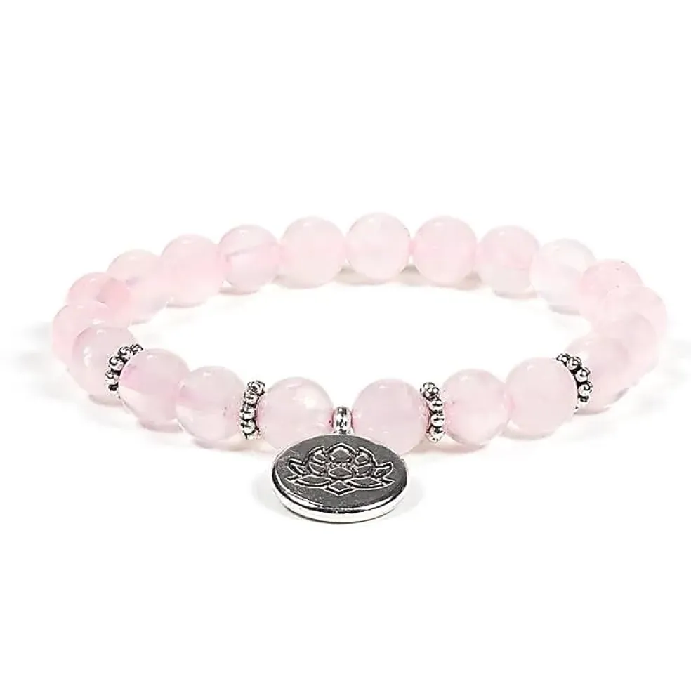 Bracelet Quartz Rose 21 perles | charm Lotus