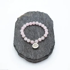 Bracelet Quartz Rose 21 perles | charm Lotus
