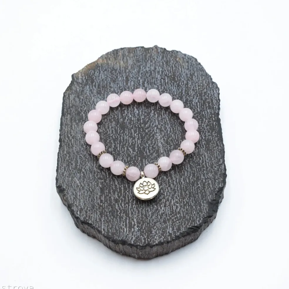 Bracelet Quartz Rose 21 perles | charm Lotus