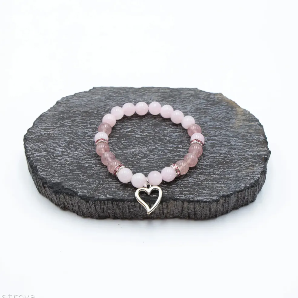 Bracelet Quartz Rose - Quartz Fraise | charm Cœur