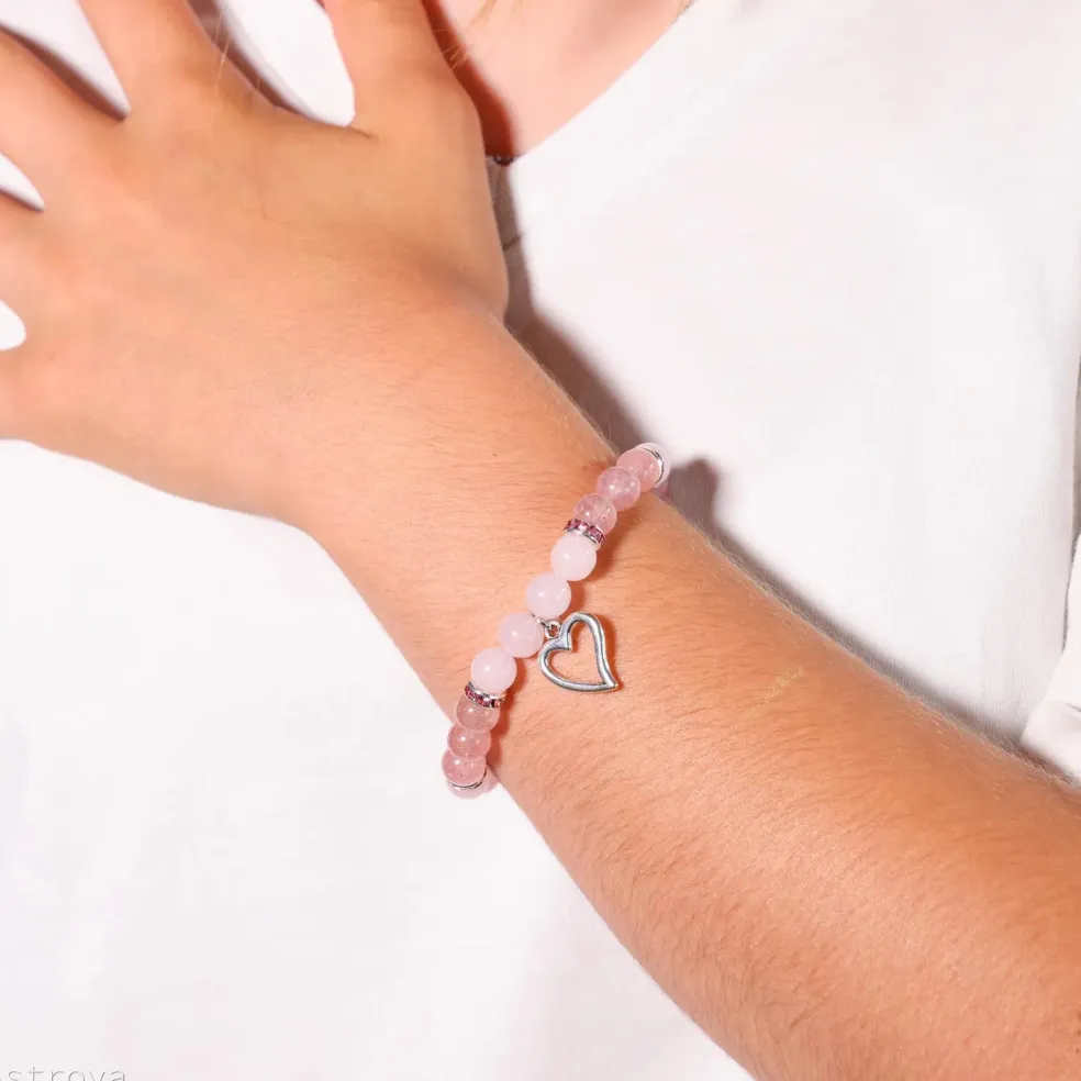 Bracelet Quartz Rose - Quartz Fraise | charm Cœur