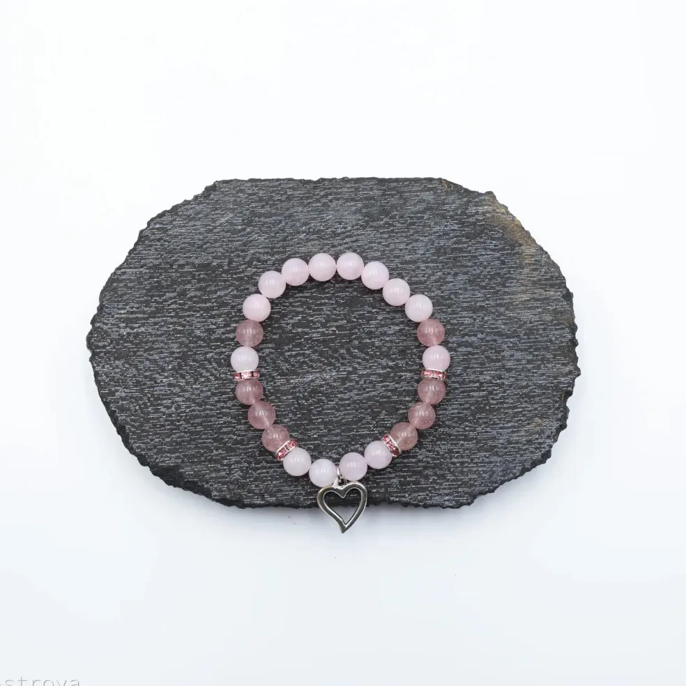 Bracelet Quartz Rose - Quartz Fraise | charm Cœur