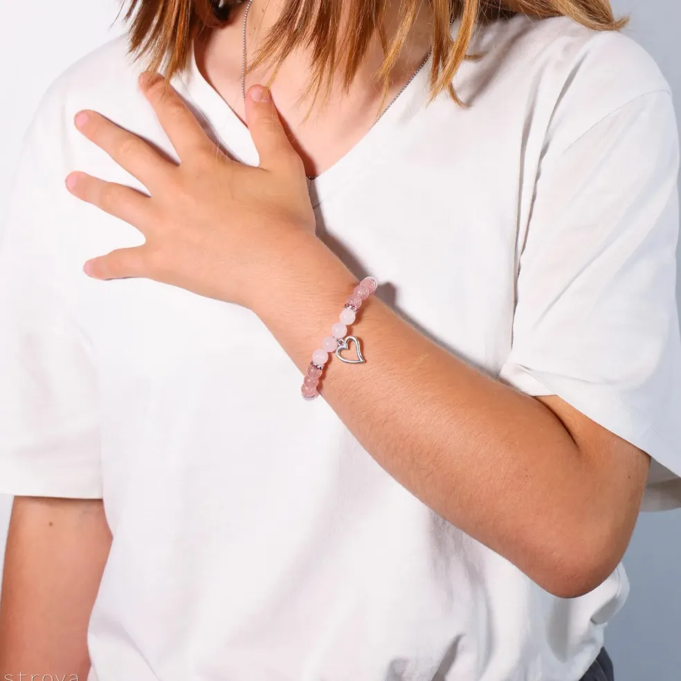 Bracelet Quartz Rose - Quartz Fraise | charm Cœur
