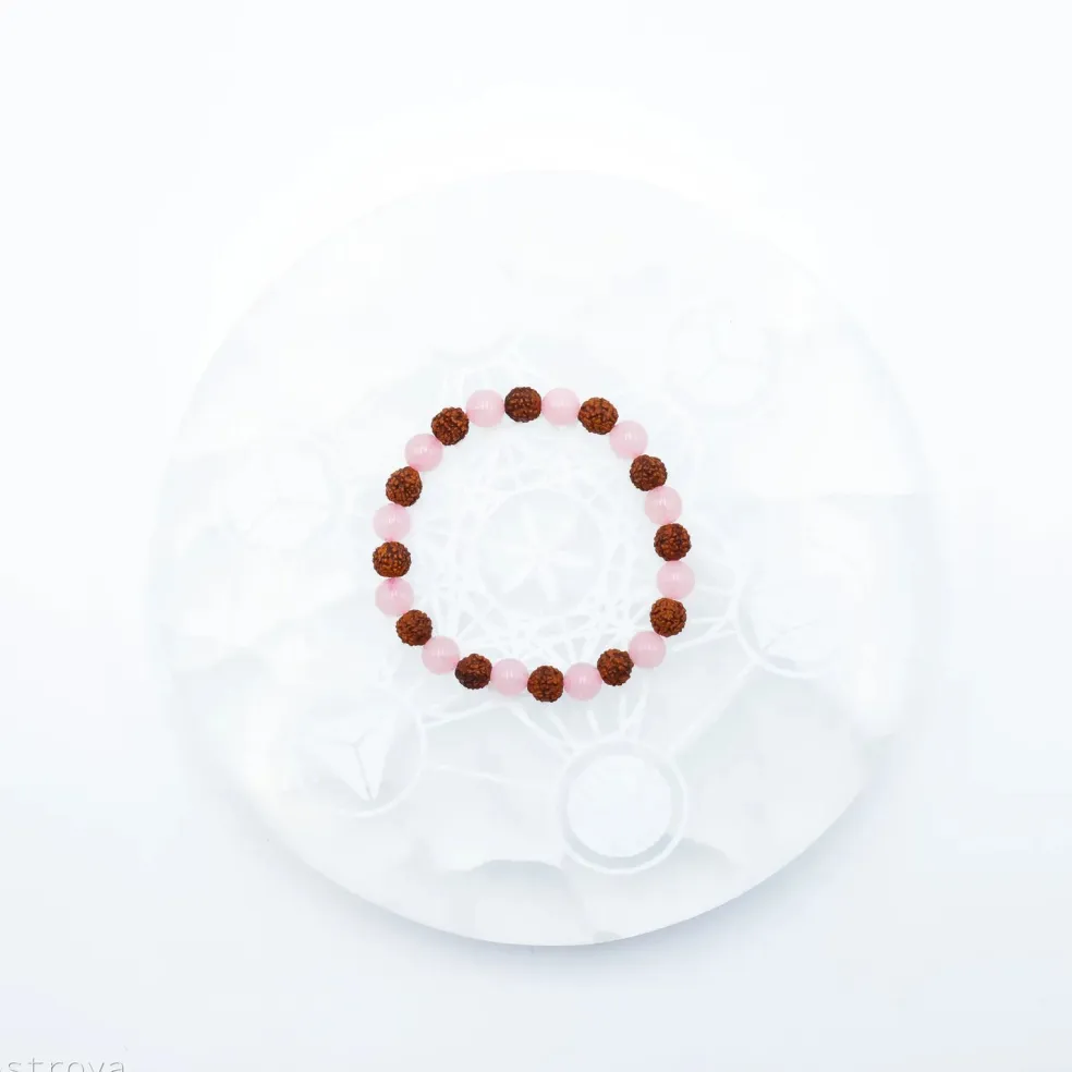 Bracelet Rudraksha - Quartz Rose