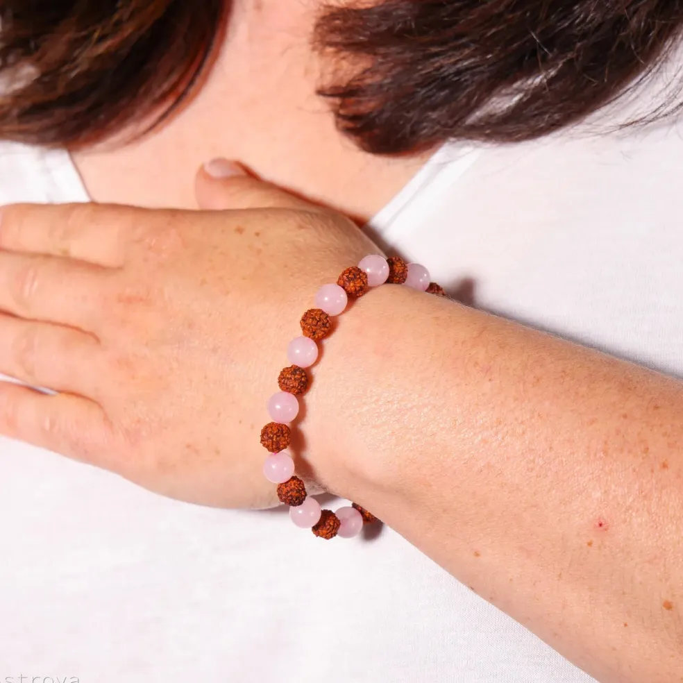 Bracelet Rudraksha - Quartz Rose