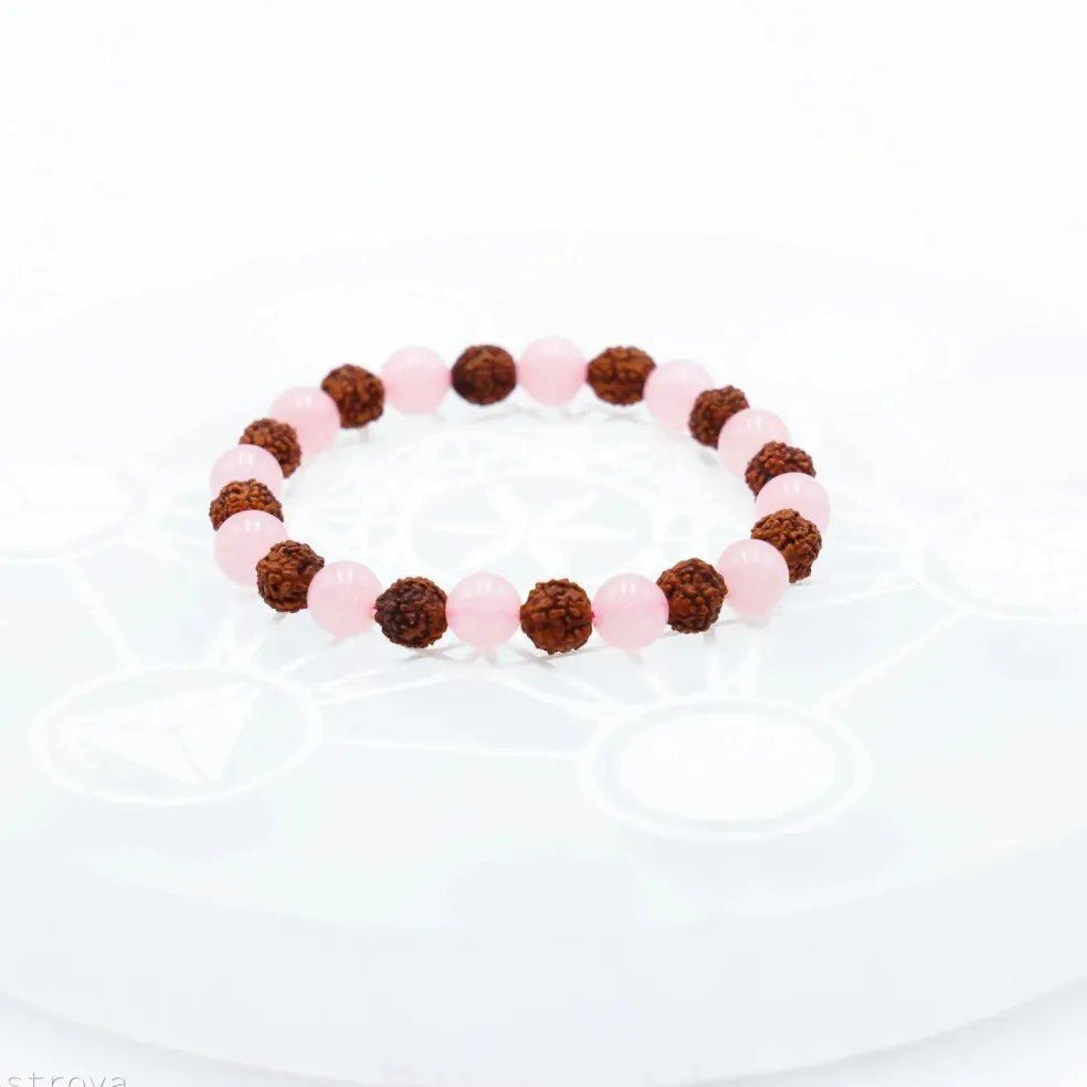 Bracelet Rudraksha - Quartz Rose