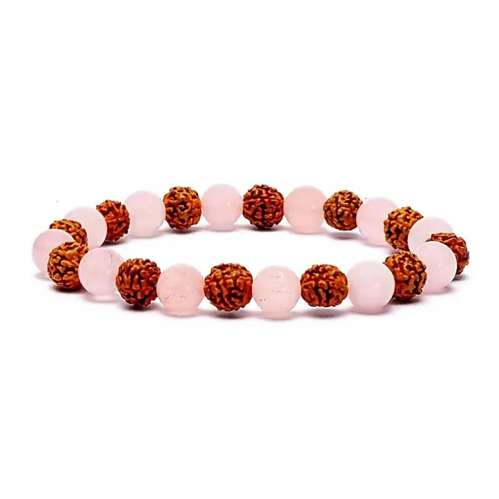 Bracelet Rudraksha - Quartz Rose