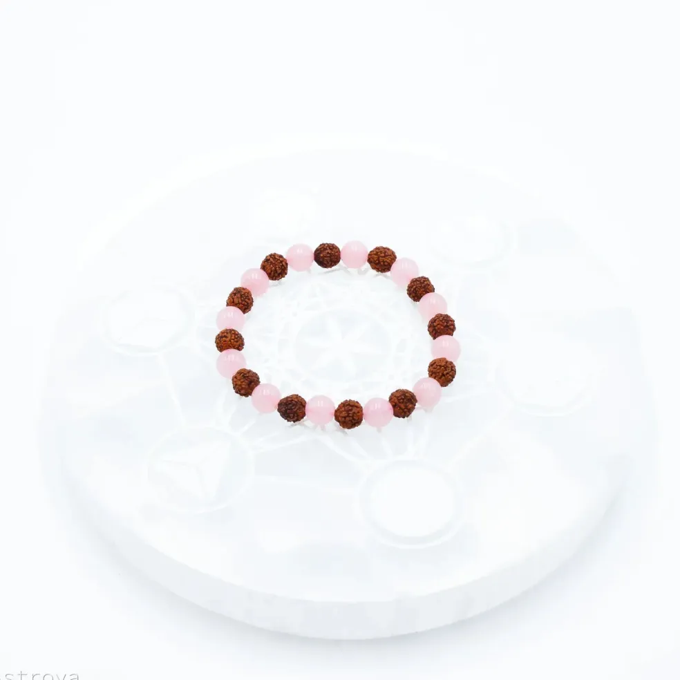 Bracelet Rudraksha - Quartz Rose
